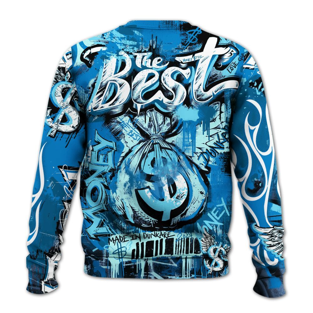 Sweatshirt To Match Industrial Blue 4s - The Best Money Military Blue 4s All Over Print