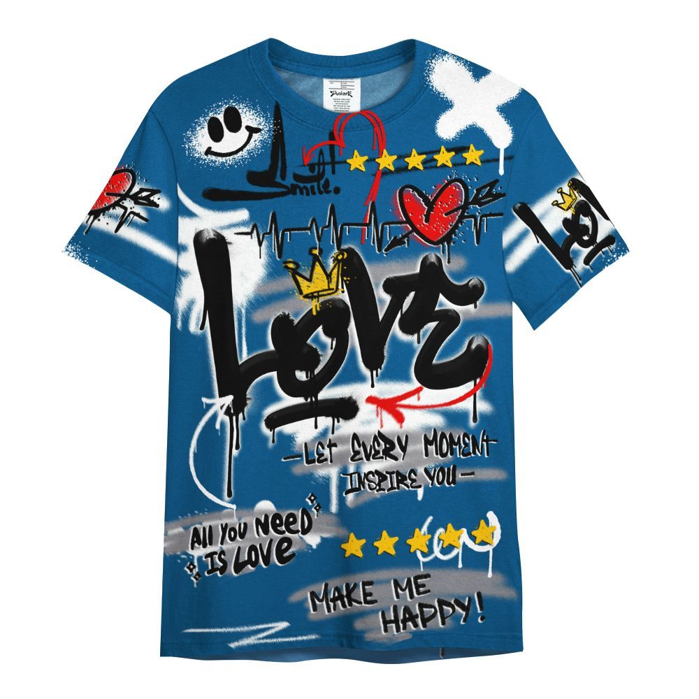 Shirt To Match High OG True Blue 1s - Happy Love Beats Graffiti Streetwear All Over Print