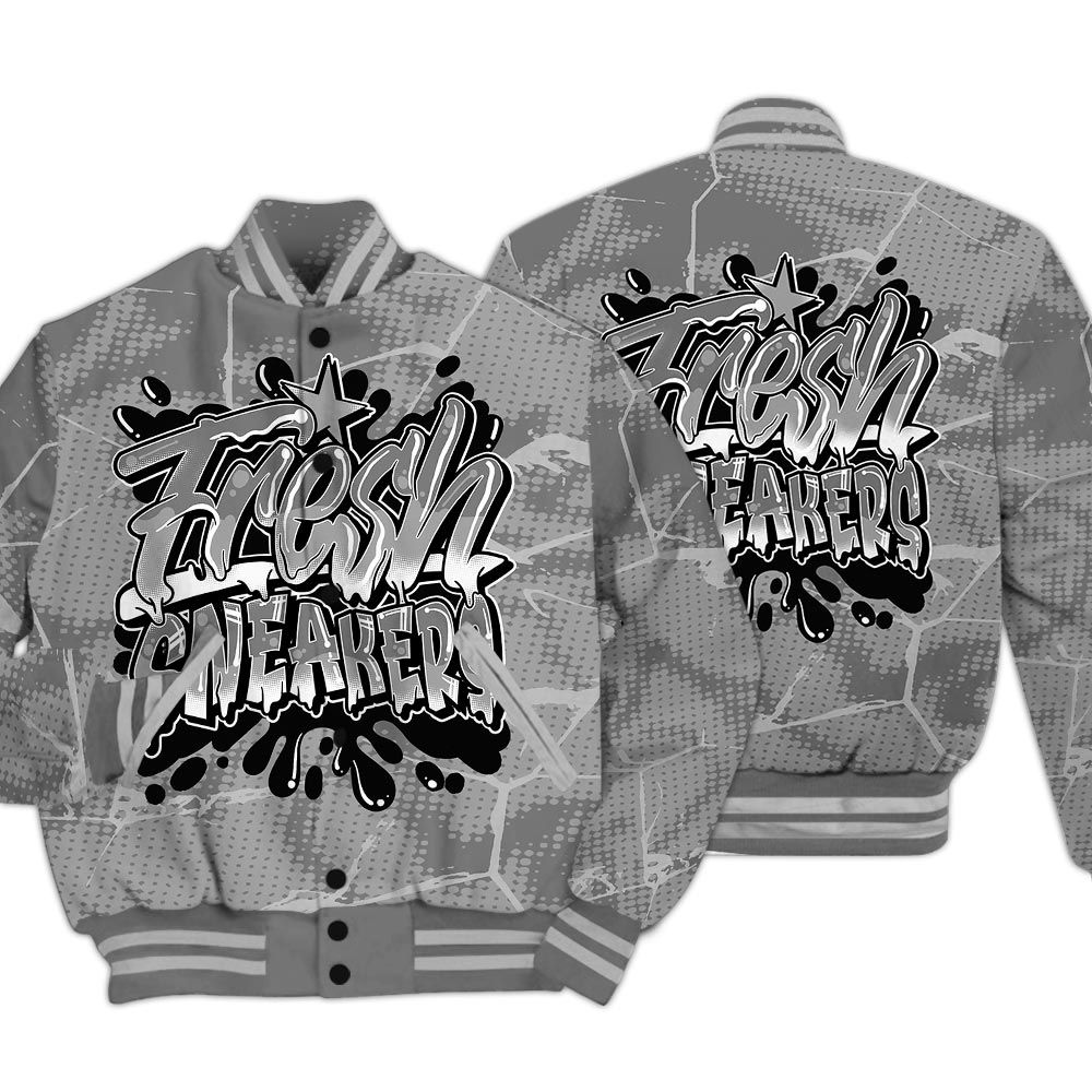 Varsity Jacket To Match Black Wolf Grey 12s - Fresh Shoe White Graphic Crack Varsity Jacket Unisex