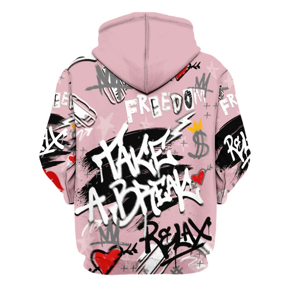Hoodie To Match Air Max DN Pink Foam - Take Break Freedom Graffiti Streetwear All Over Print