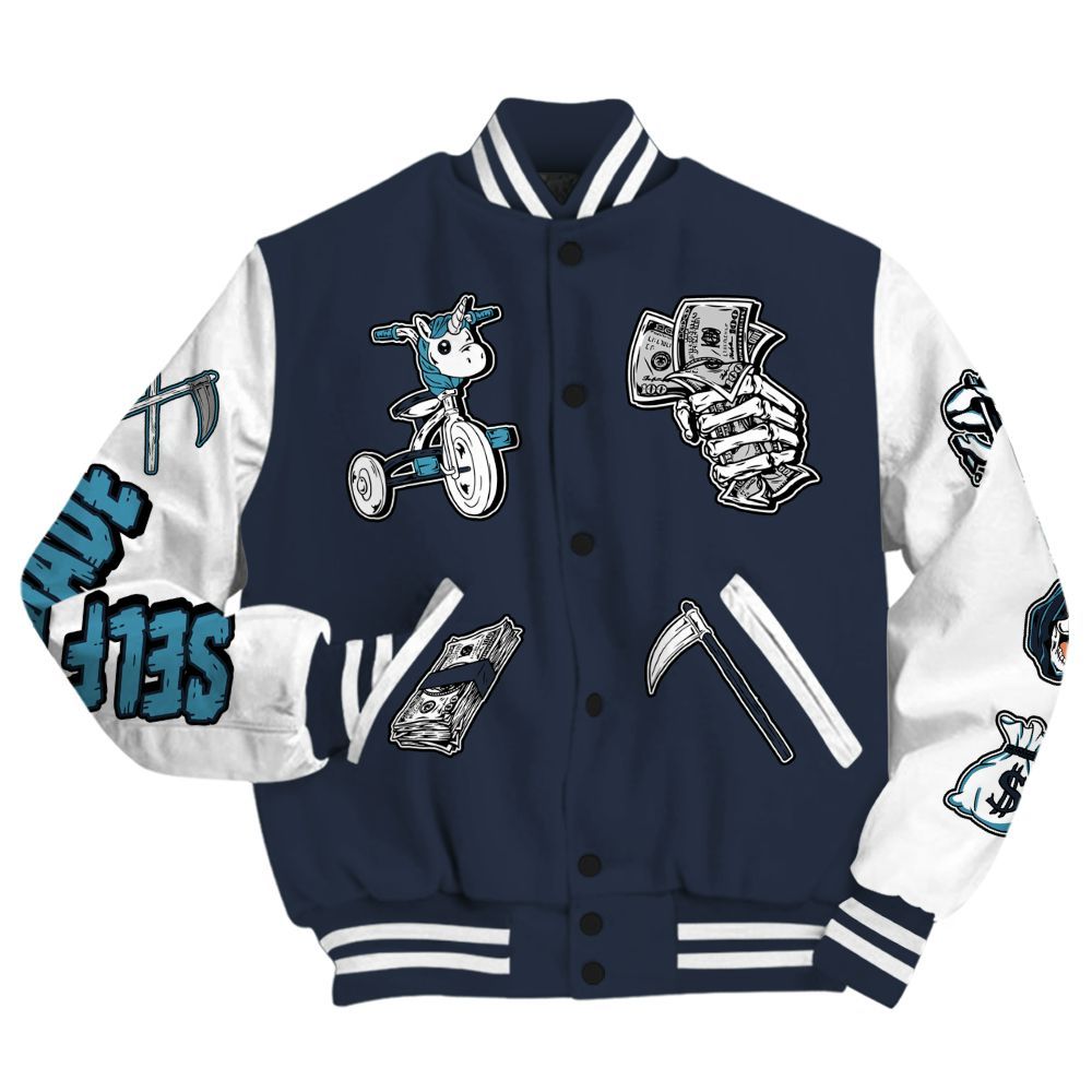 Varsity Jacket To Match Retro Obsidian 13s - Self Make Skeleton All Over Print