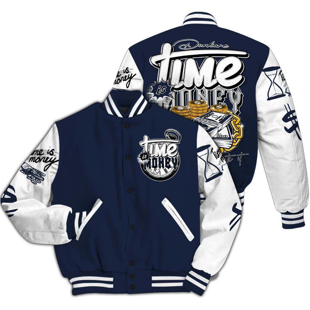 Varsity Jacket To Match Dunk Low White Midnight Navy - Time Is Money All Over Print