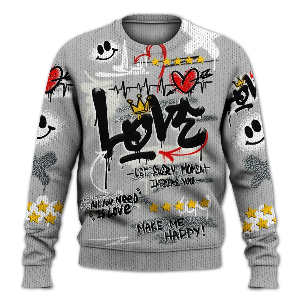 Sweater To Match Cement Grey Silver 3s - Happy Love Beats Graffiti Graphic