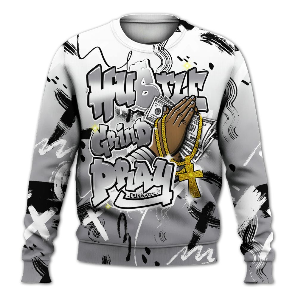 Sweatshirt To Match Cement Grey 11s - Money Hustle Grind Pray All Over Print