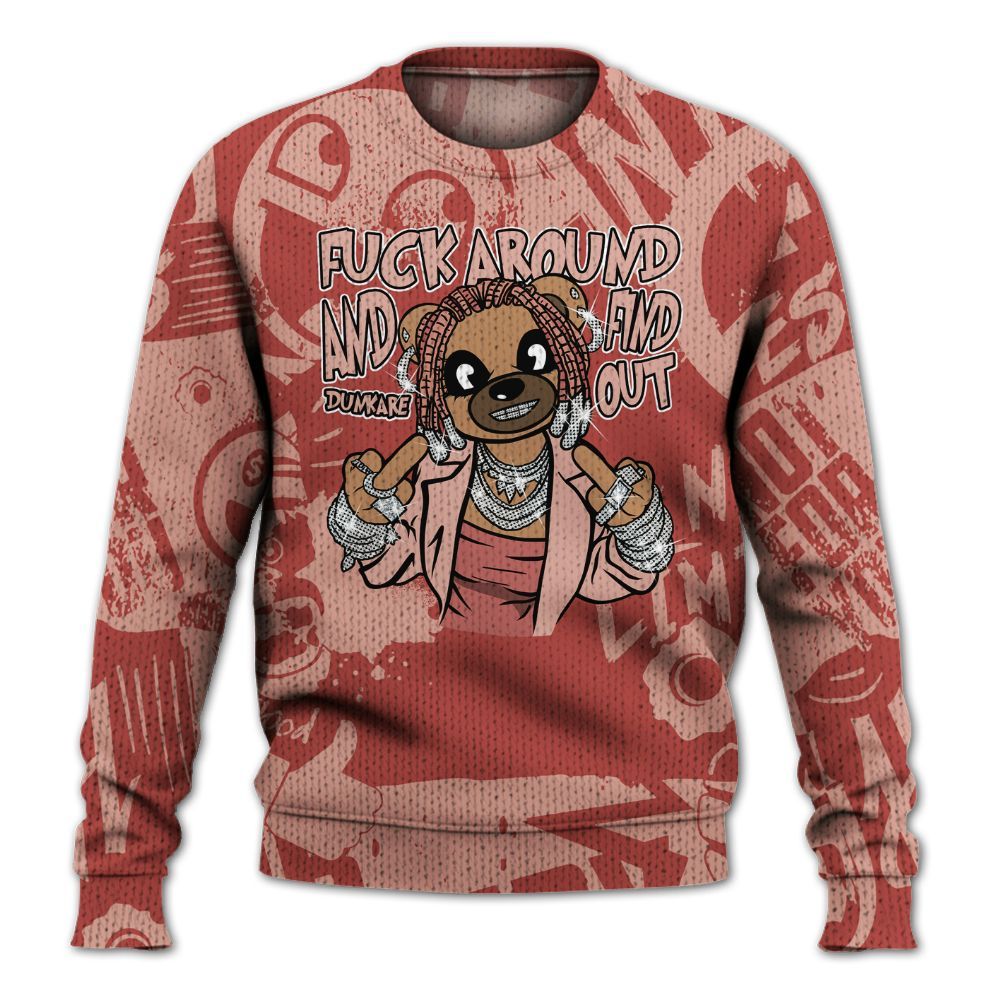 Knitted Sweater To Match Dune Red 13s - F#ck Around Bear Bear Monogram Graffiti