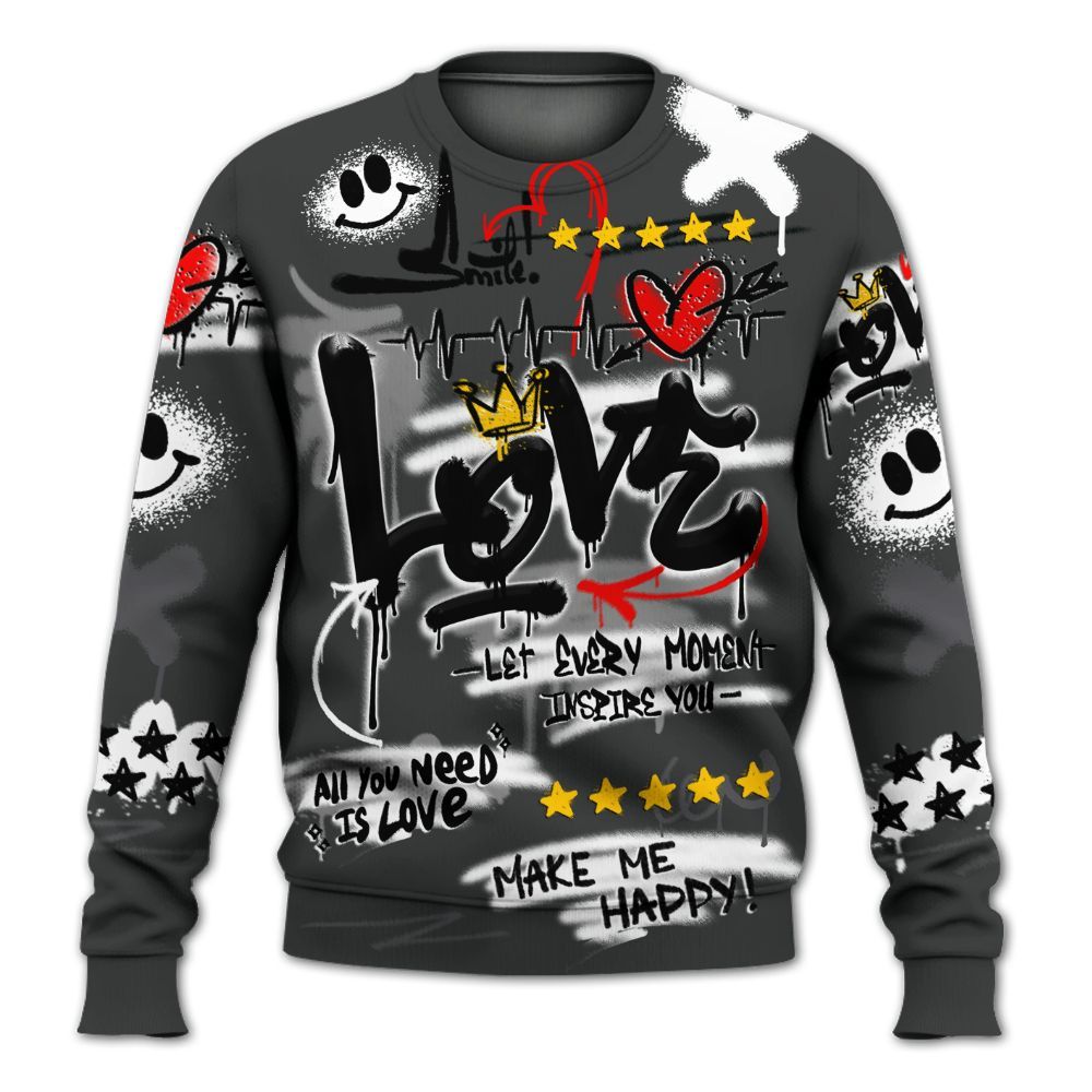Sweatshirt To Match White Thunder 4s - Happy Love Beats Graffiti Streetwear All Over Print