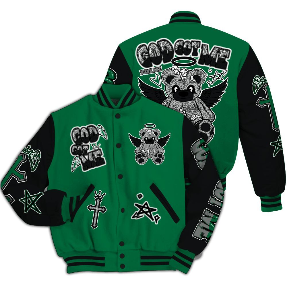 Varsity Jacket To Match Pine Green 3s - Gods Guides Me Bear All Over Print