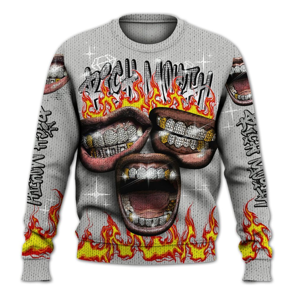 Knitted Sweater To Match Retro White Oreo 4s - Rich Mouth Fire Rap Retro 90s