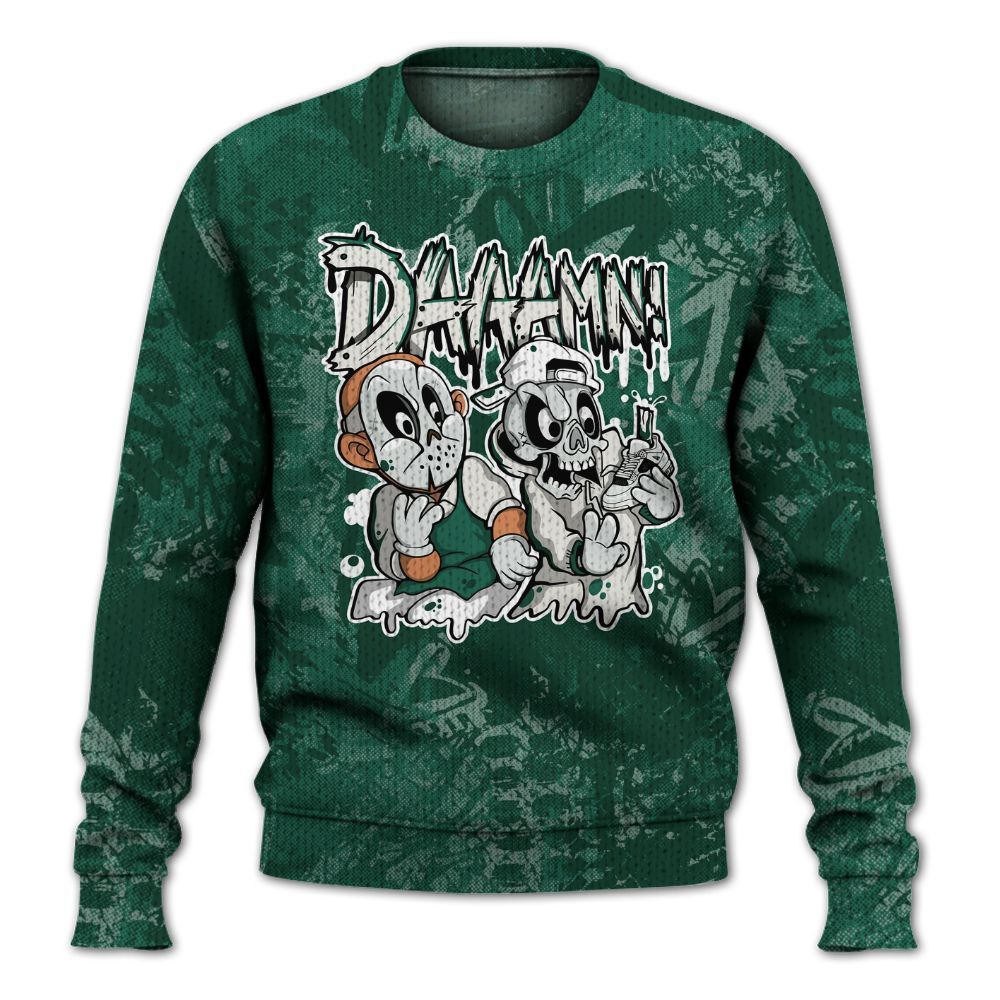 Knitted Sweater To Match Oxidized Green 4s - Damn Shoe Graphic Heart Grunge
