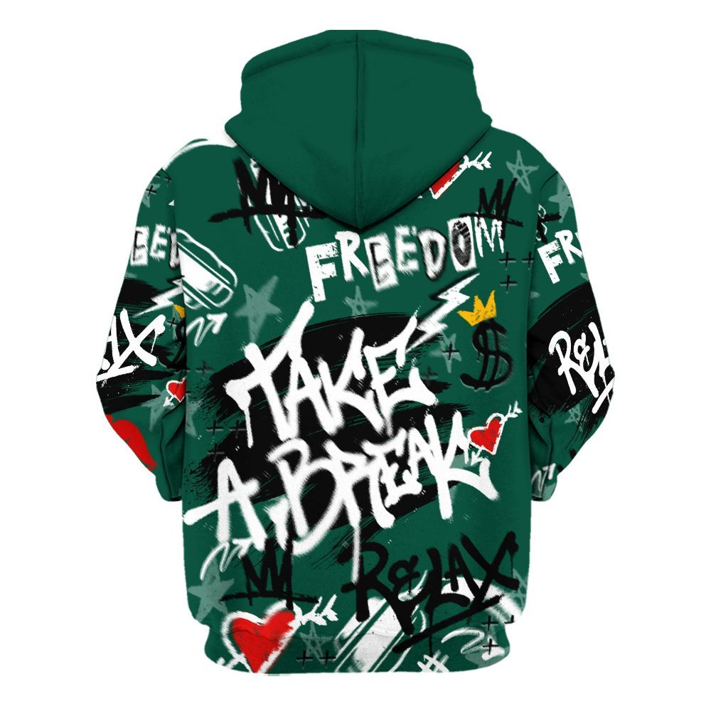 Hoodie To Match Oxidized Green 4s - Take Break Freedom Graffiti Streetwear All Over Print