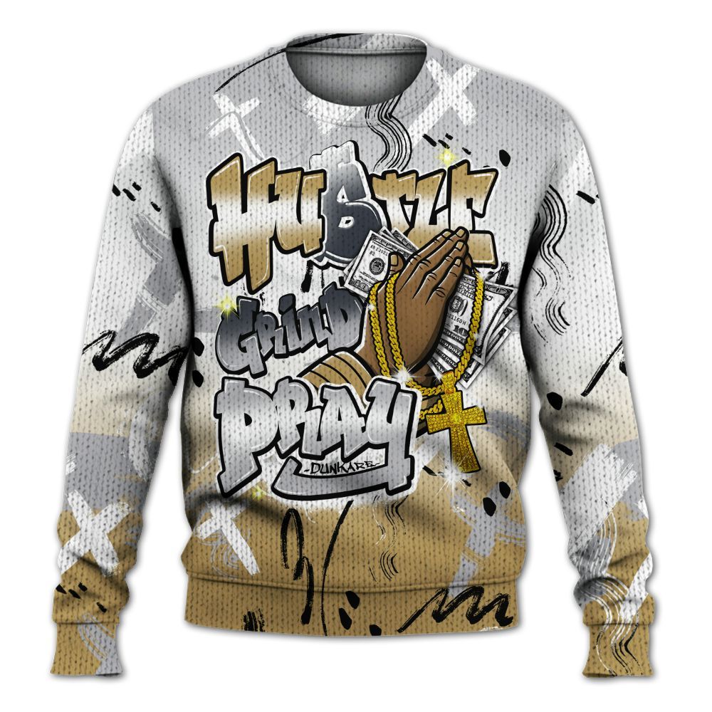 Knitted Sweater To Match Kobe 4 Gold Medal - Money Hustle Grind Pray