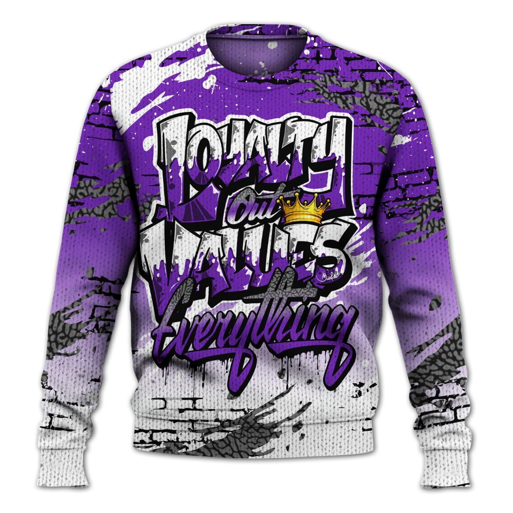 Knitted Sweater To Match Retro Dark Iris 3s - Values Of Loyalty Drip