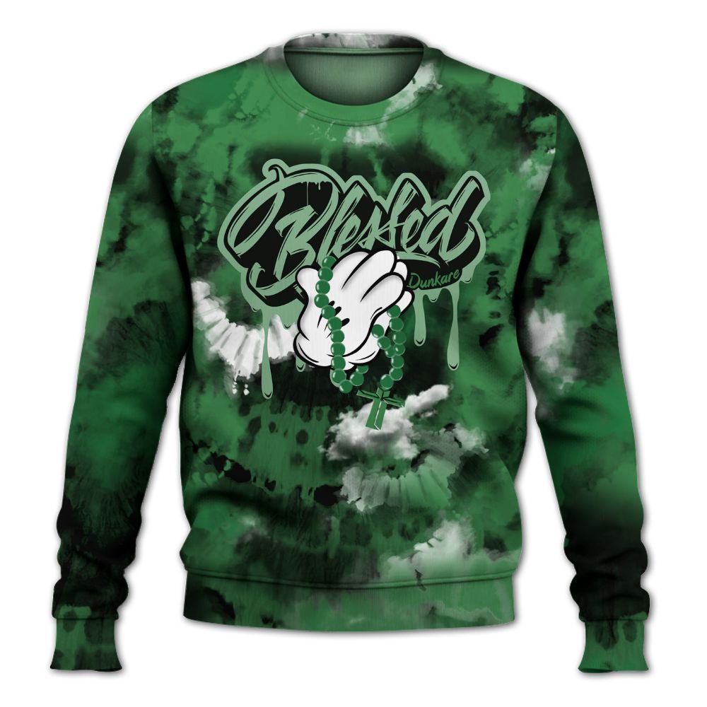 Sweatshirt To Match Lucky Green 1s - God Blessed Tie Dye All Over Print
