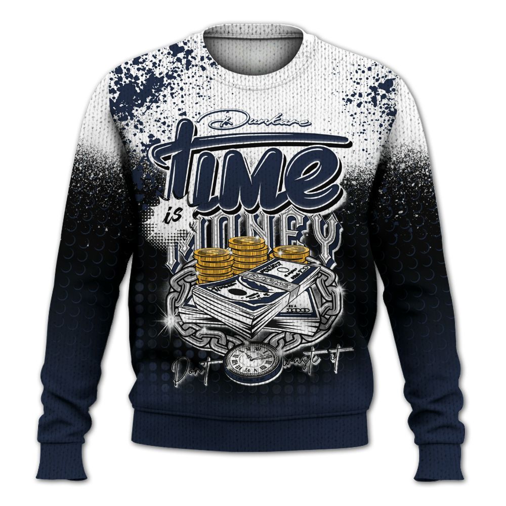 Knitted Sweater To Match Dunk Low White Midnight Navy - Halftone Time Is Money