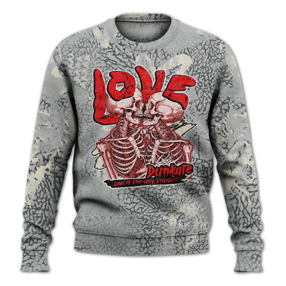 Sweatshirt To Match Cement Grey 3s - Skull Love All Over Print