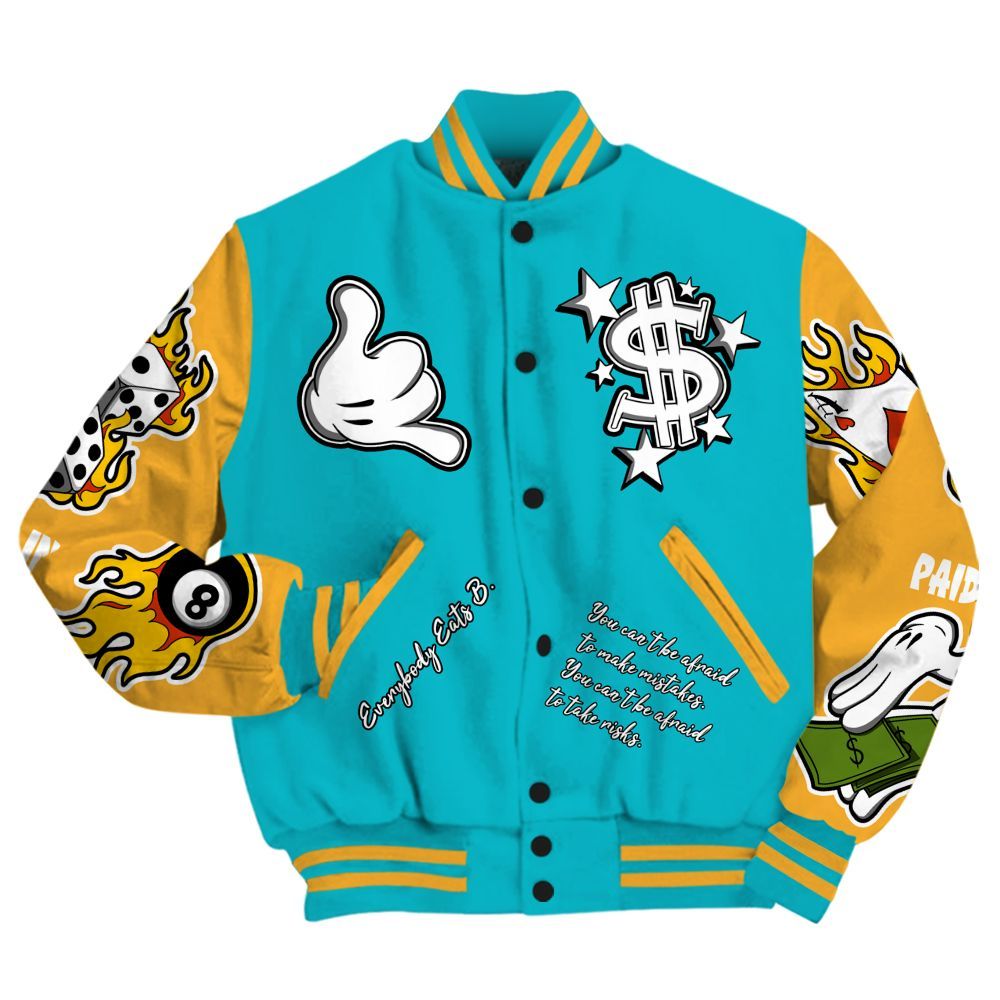 Varsity Jacket To Match Retro Aqua 5s - Everybody Paid In Full Graphic All Over Print