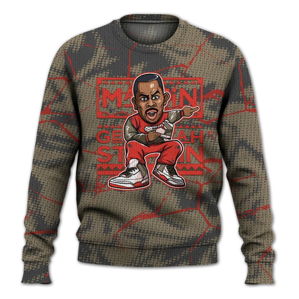 Knitted Sweater To Match Olive 9s - Get Tag Sneakers Steppin' Graphic Crack