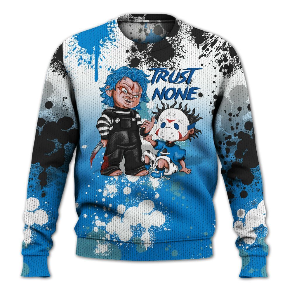 Sweater To Match High OG FragmentxULA White Black 1s - Trust No One Scary Graphic