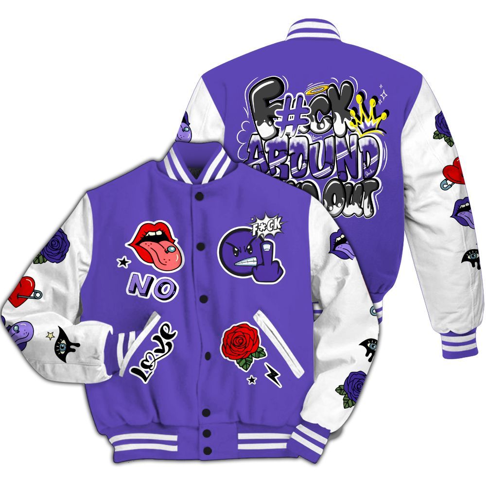Varsity Jacket To Match Field Purple 12s - FK Around Find Out All Over Print