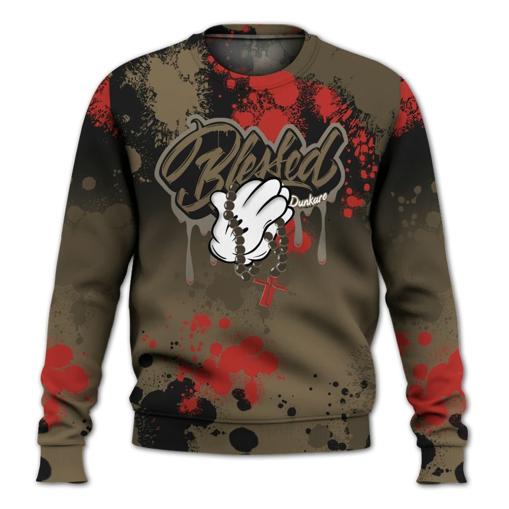 Sweatshirt To Match Olive 9s - God Blessed Dripping All Over Print