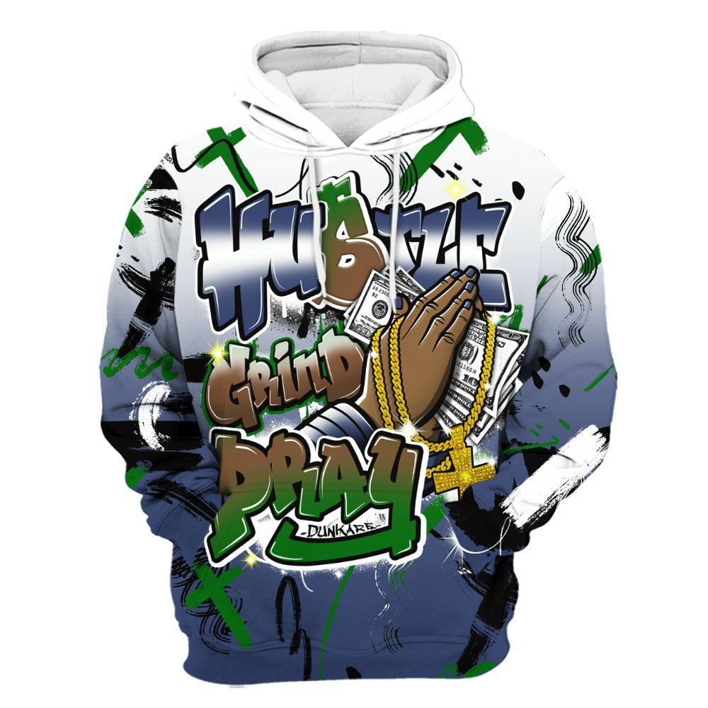 Hoodie To Match Midnight Navy 13s - Money Hustle Grind Pray All Over Print
