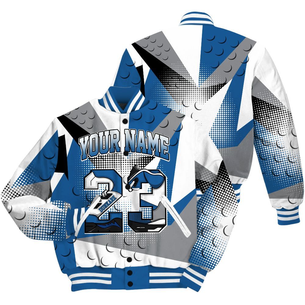 Varsity Jacket To Match French Blue 13s Shirt, Poly Custom Name Number 23 5s All Over Print