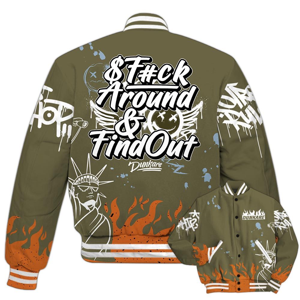 Varsity Jacket To Match Olive 5s - Graphic Fck Around Find Out Varsity Jacket Outfit
