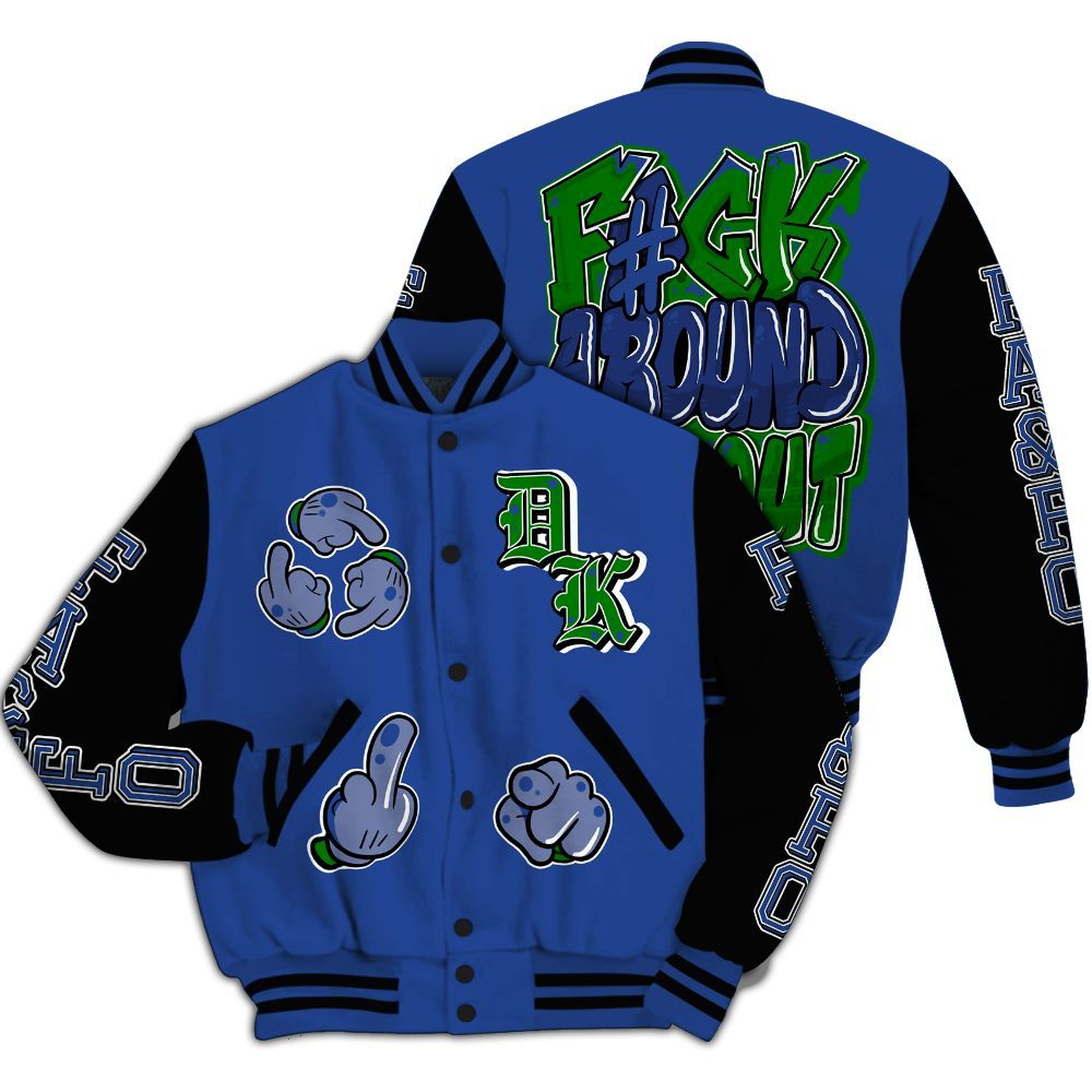 Varsity Jacket To Match Retro Hyper Royal 13s - F Around Find Out Graphic All Over Print