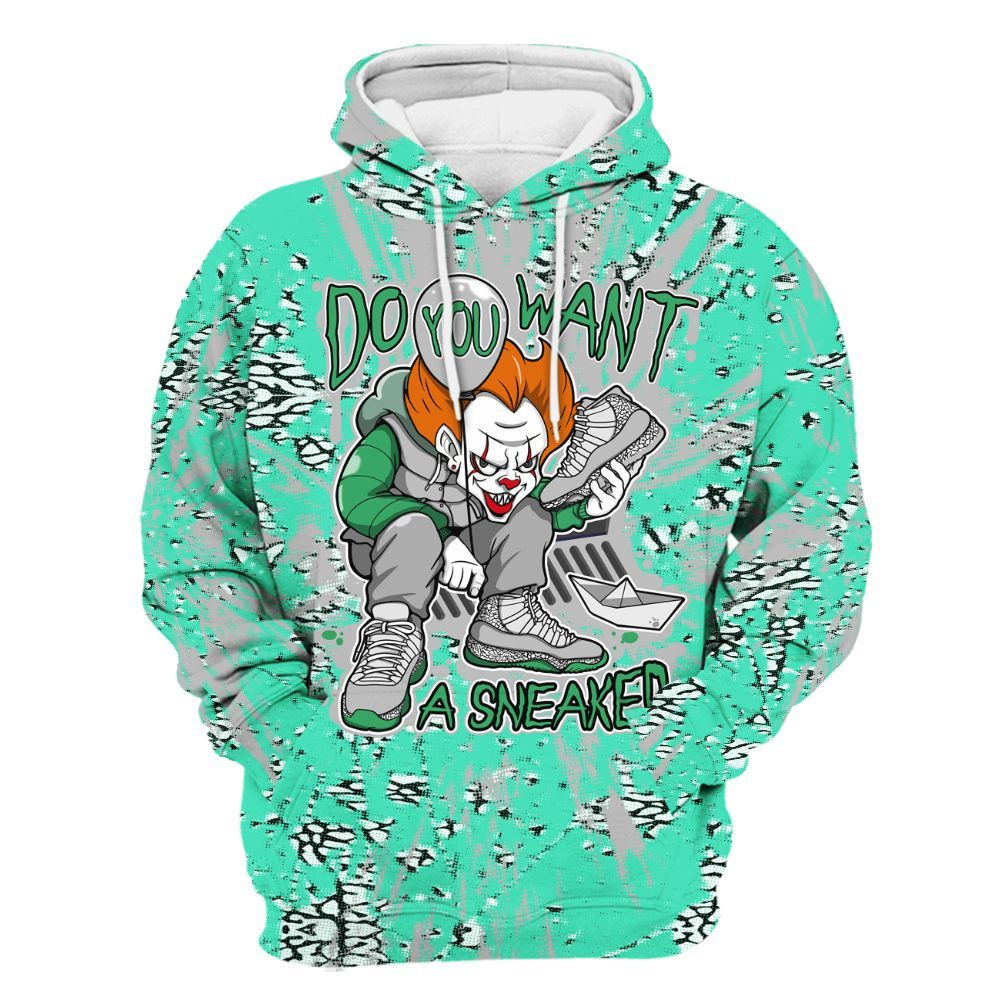 Hoodie To Match Black Green Glow 3s - Clown Scary Sneakers Graphic Halloween All Over Print