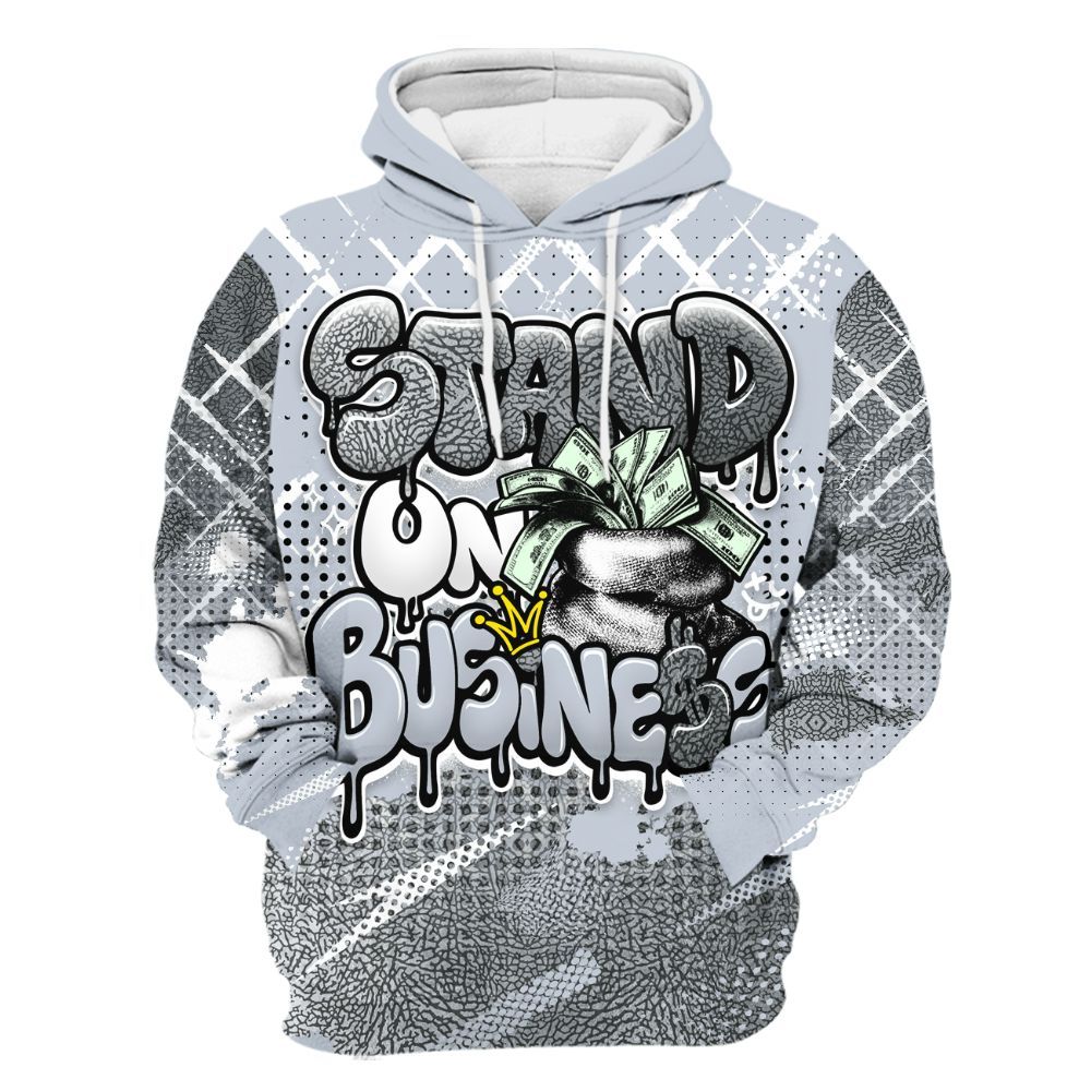Hoodie To Match Cement Grey Silver 3s - Halftone Stand Business Dripping All Over Print