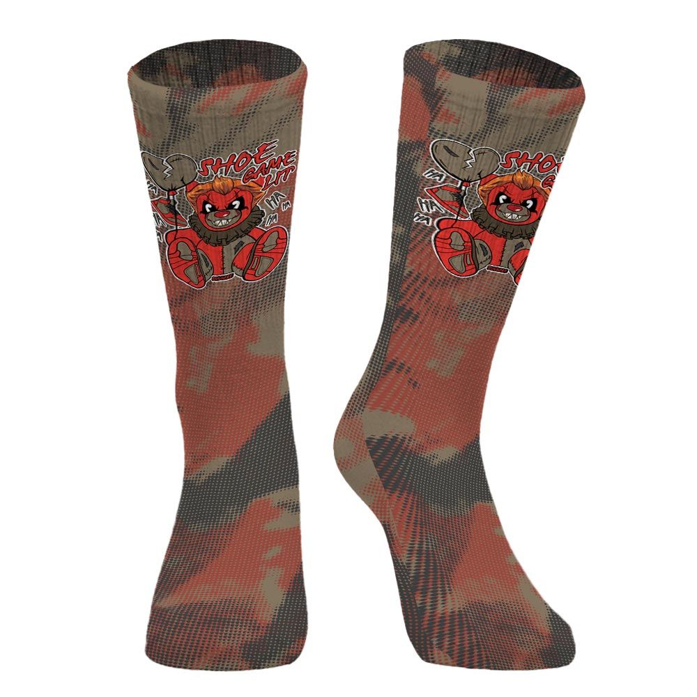 Sock To Match Olive 9s - Shoe Game Bear Halloween Abstract Halftone