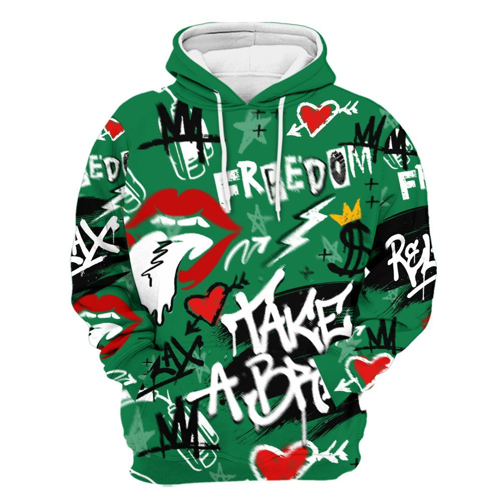 Hoodie To Match Pine Green 13s - Take Break Freedom Graffiti Streetwear All Over Print