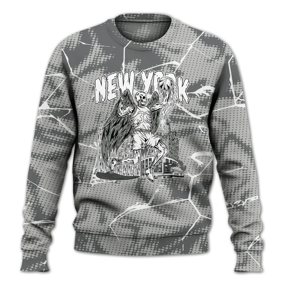Sweatshirt To Match Retro Wet Cement 4s - Ewing Era Skeleton Crack All Over Print