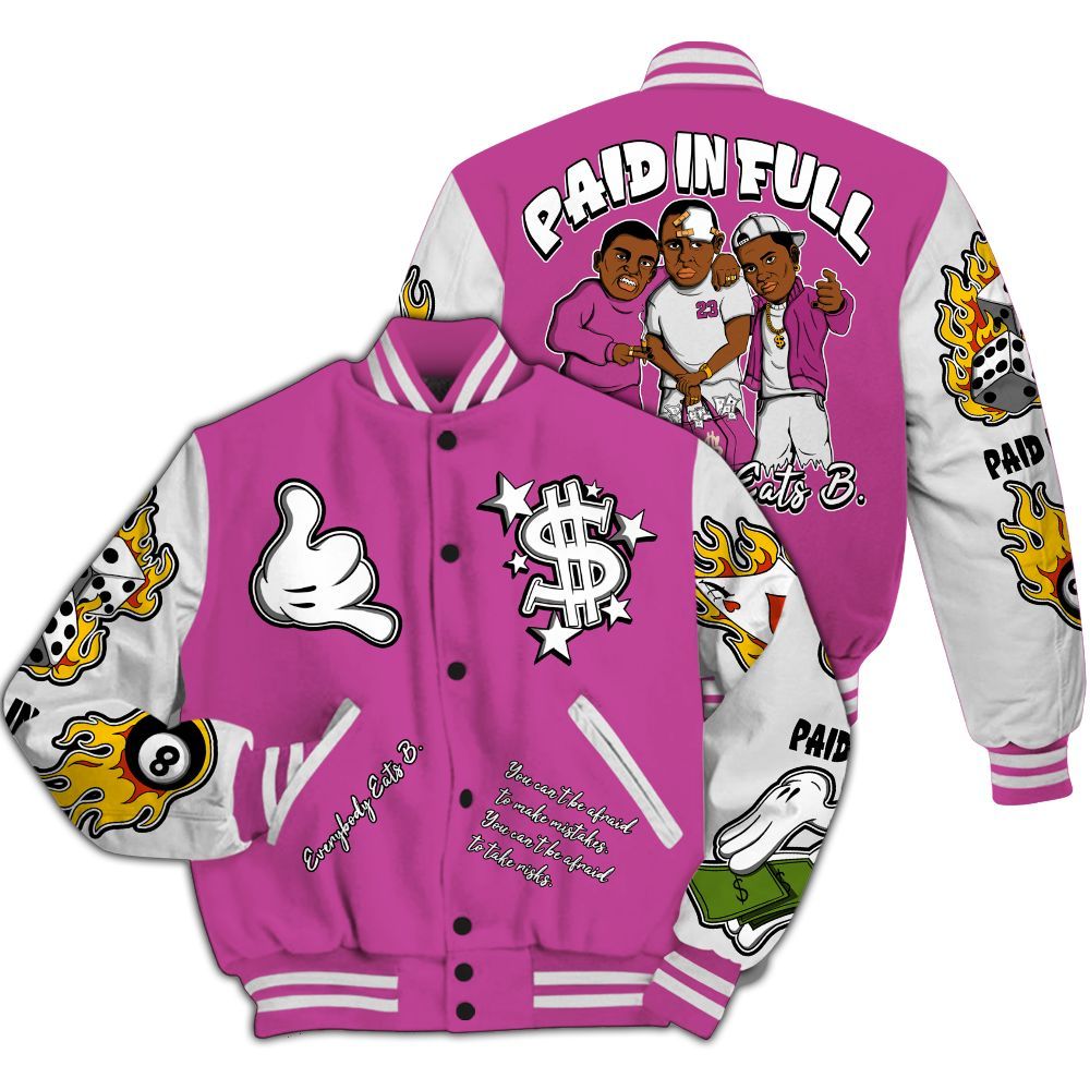 Varsity Jacket To Match Dunk Low Active Fuchsia - Everybody Paid In Full Graphic All Over Print
