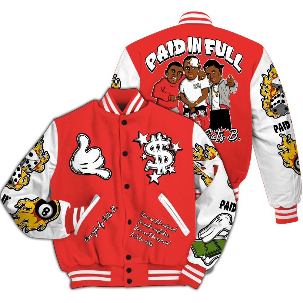 Varsity Jacket To Match Vomero 5 Bright Crimson - Everybody Paid In Full Graphic All Over Print