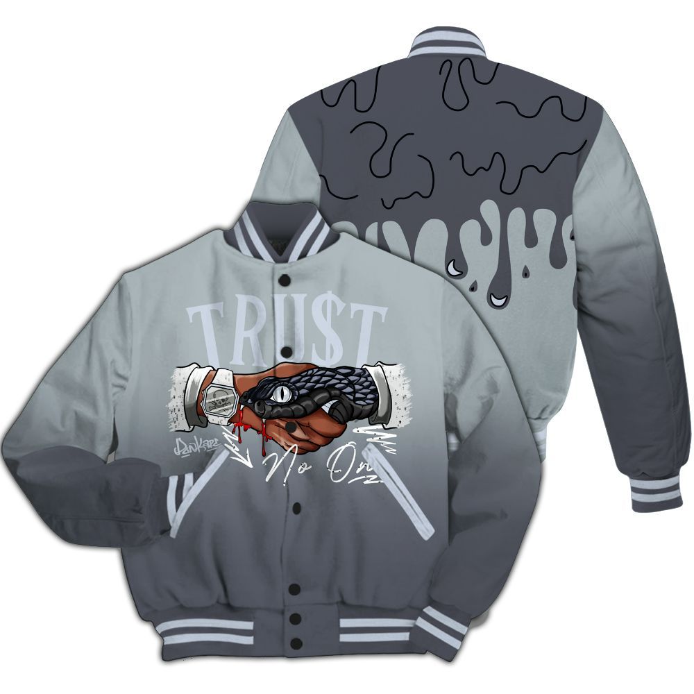 Varsity Jacket To Match Retro Wolf Grey 5s - Trust No One Drip All Over Print