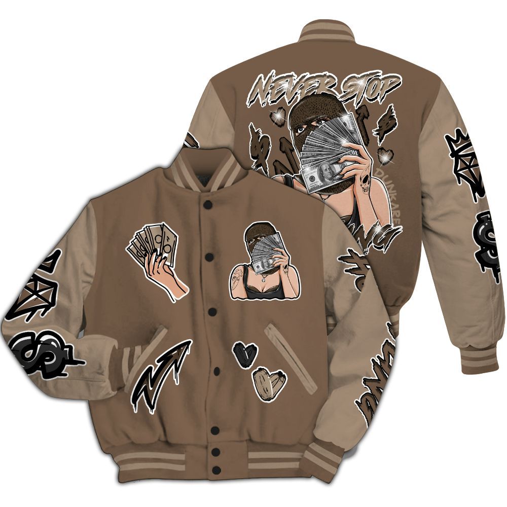 Varsity Jacket To Match Dark Mocha Jack - Hustling Unique All Over Print