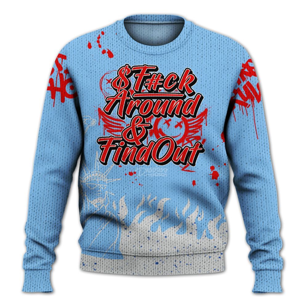 Knitted Sweater To Match University Blue 5s - Graphic Fck Around Find Out