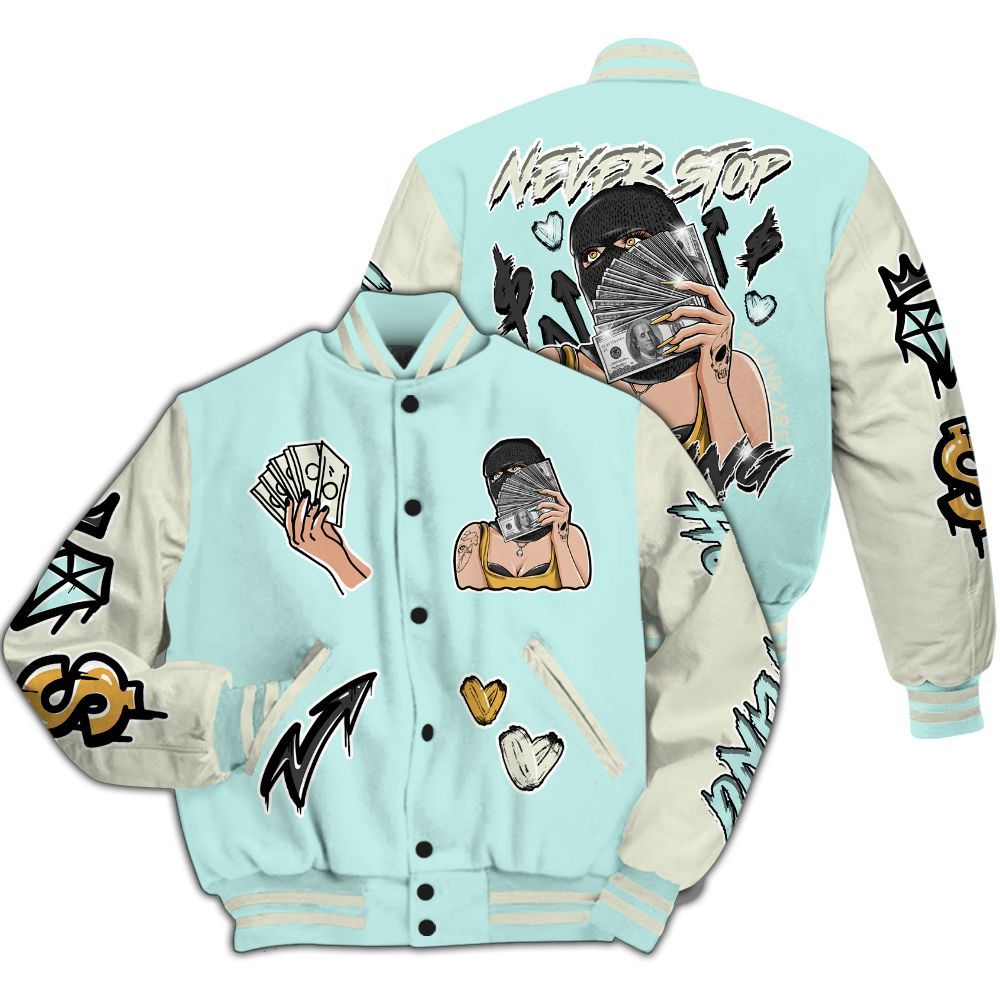 Varsity Jacket To Match Pure Platinum 4s - Hustling Unique All Over Print