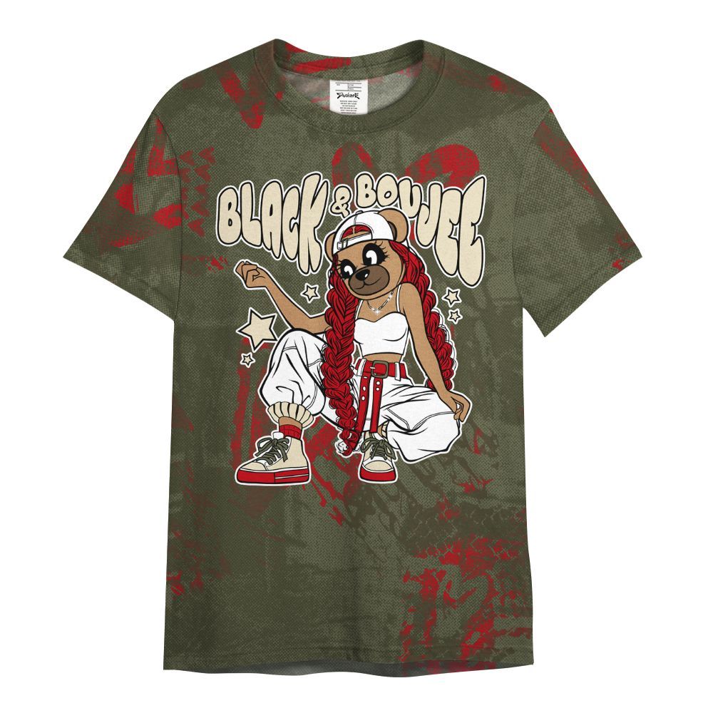 Shirt To Match Travis Scott Low OG Medium Olive 1s - Boujee Girls Bear Heart Grunge All Over Print