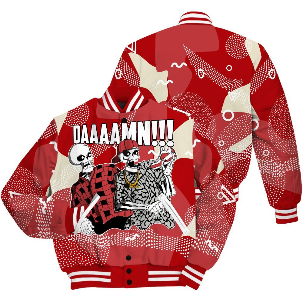 Varsity Jacket To Match Cement Grey 3s - Graphic Meme Damnn All Over Print