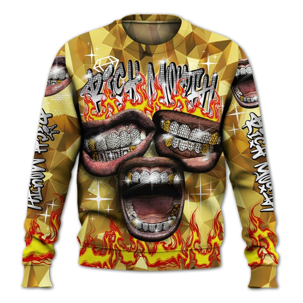 Sweatshirt To Match NET Gold 4s - Rich Mouth Fire Rap Retro 90s All Over Print