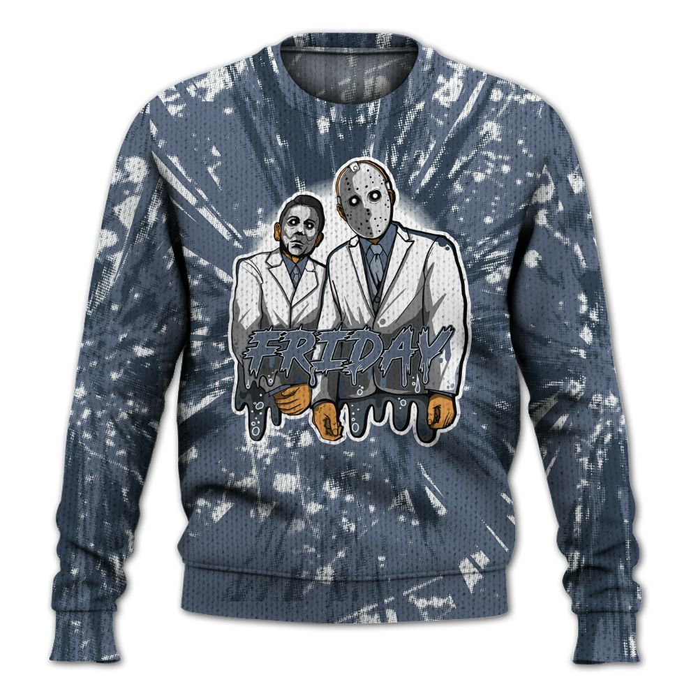 Knitted Sweater To Match Low Diffused Blue 11s - Friday Halloween Graphic Luxury