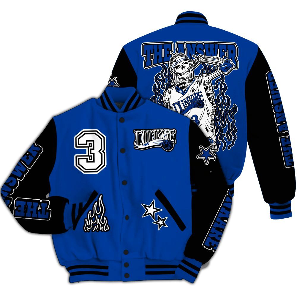 Varsity Jacket To Match Hyper Royal 12s - Allen Answer Skeleton All Over Print