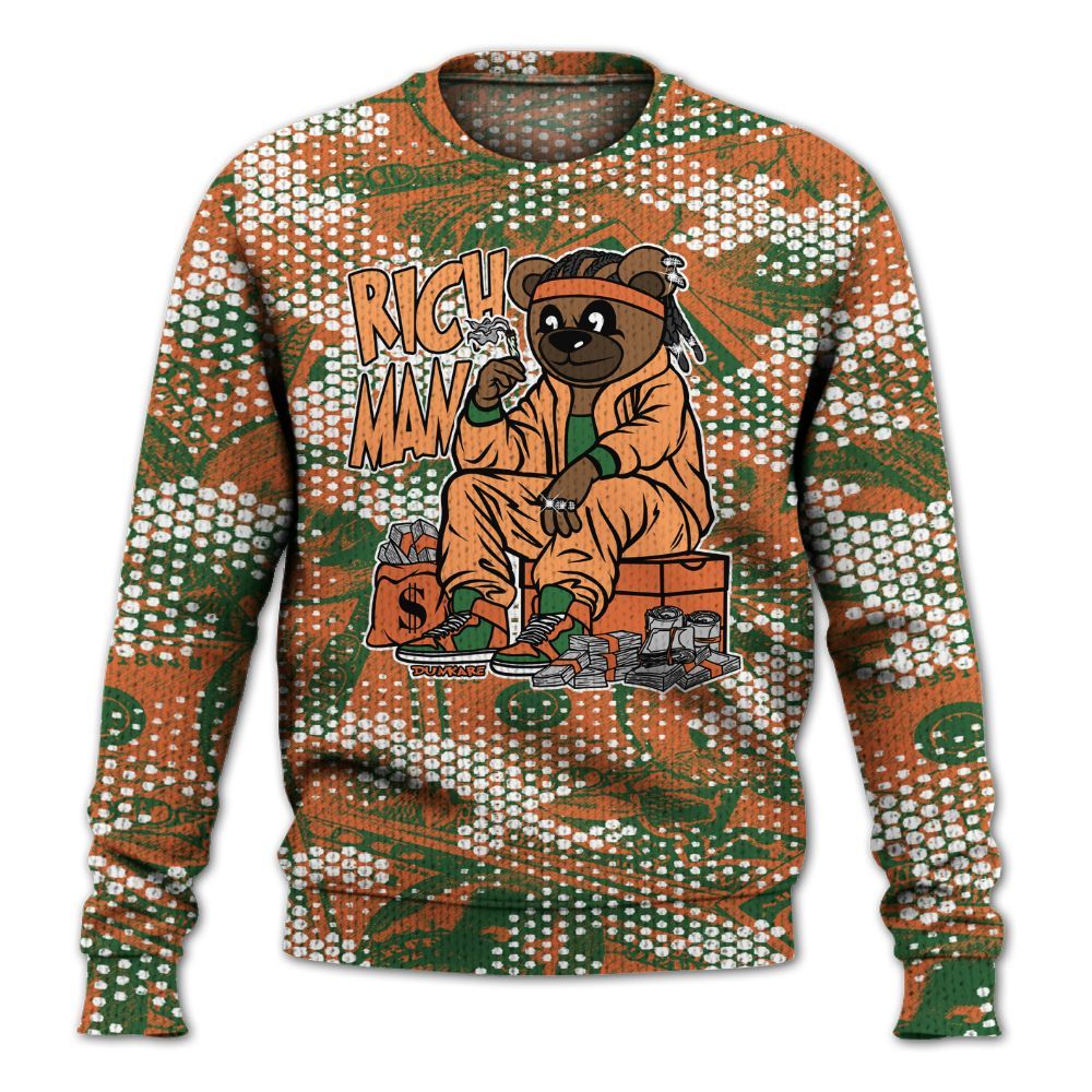 Knitted Sweater To Match Low Miami 5s - Rich Man Bear Banknotes Art