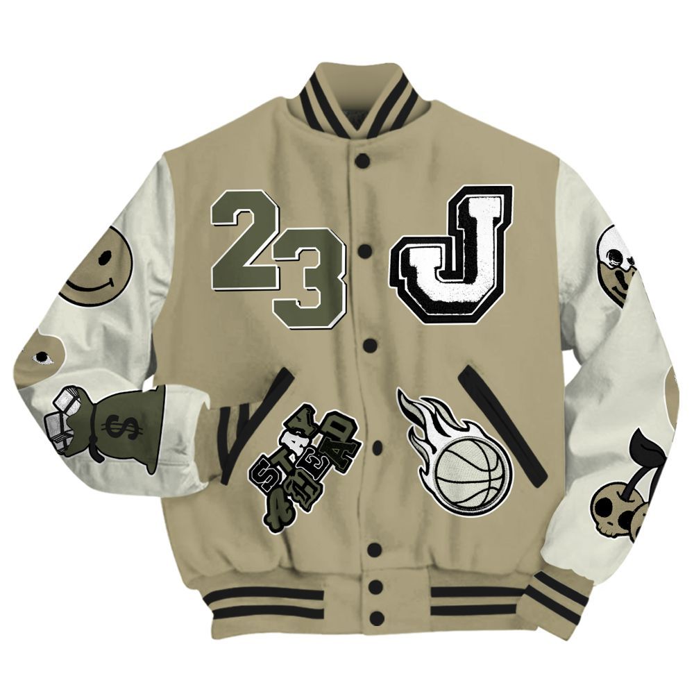 Varsity Jacket To Match Low OG Medium Olive 1s - Hustles Money Number 23 All Over Print