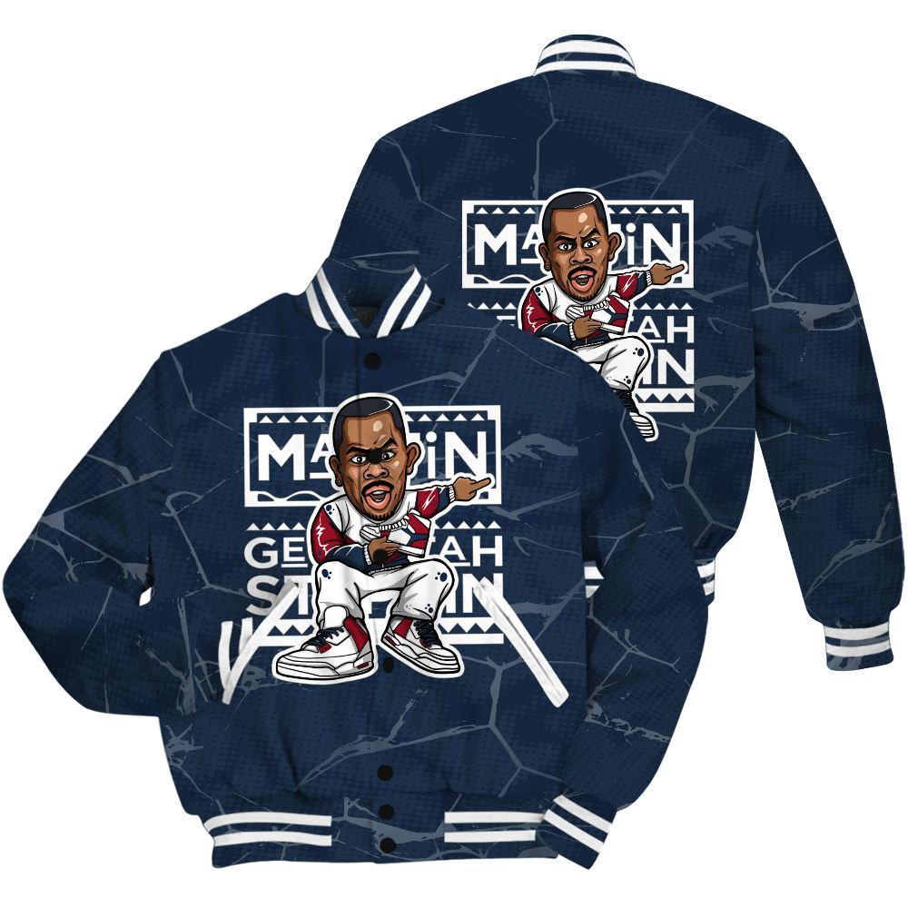 Varsity Jacket To Match White Midnight Navy 6s Shirt - Get Tag Sneakers Steppin' Graphic Crack All Over Print