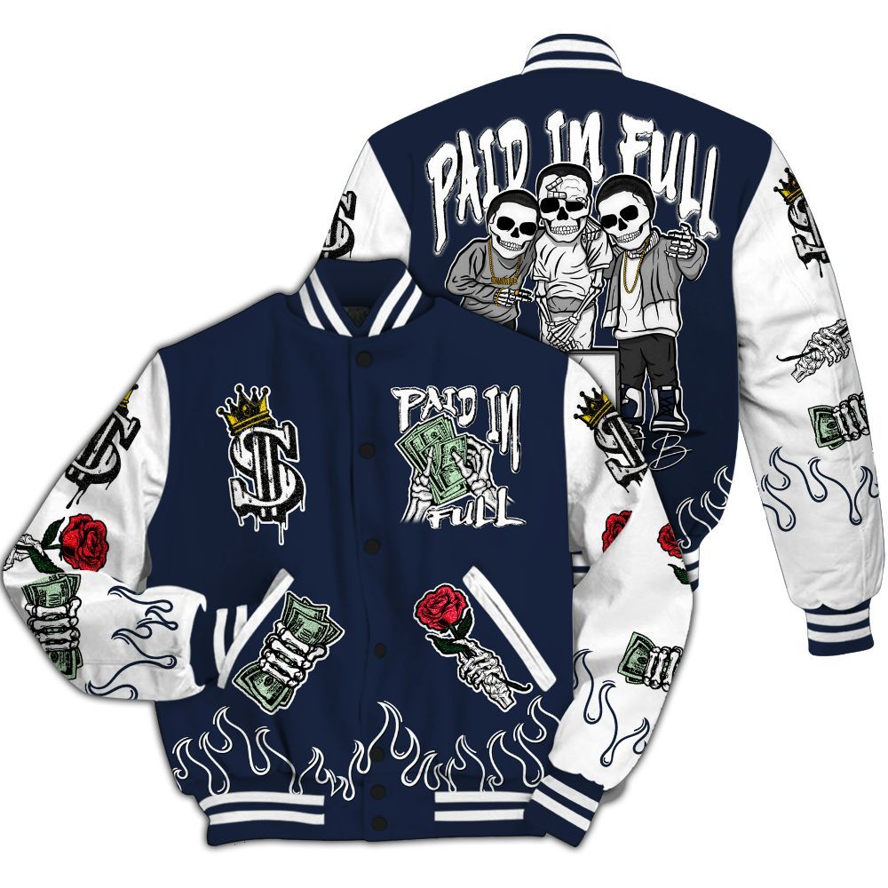 Varsity Jacket To Match Dunk Low White Midnight Navy - Everybody Paid In All Over Print