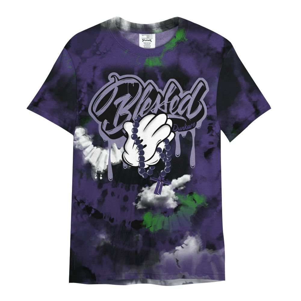 Shirt To Match Retro Court Purple 13s - God Blessed Tie Dye All Over Print