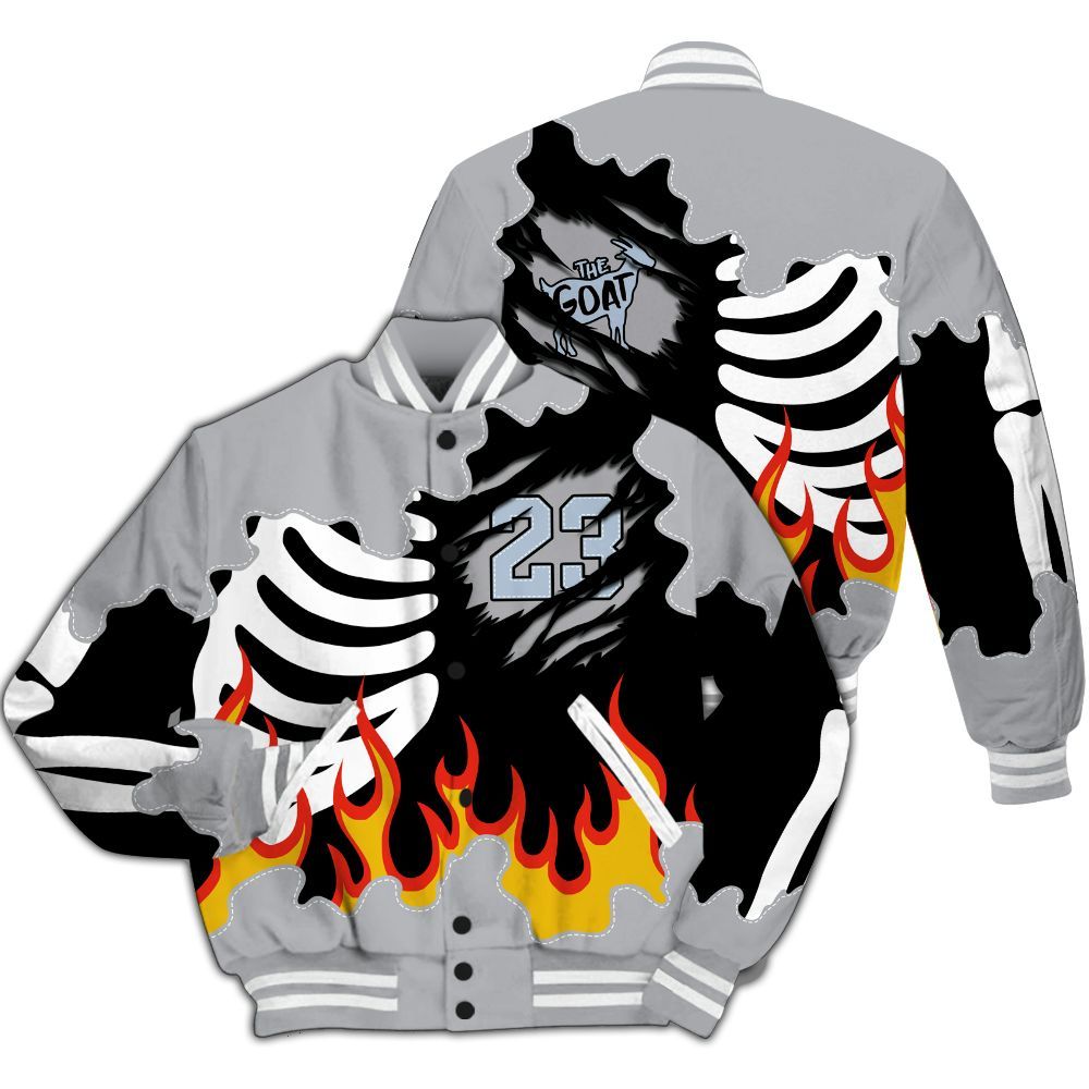 Varsity Jacket To Match Low OG Wolf Grey 1s - Burning Skeleton 23 G.O.A.T All Over Print